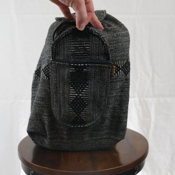 Black Woven Backpack with Geometric Pattern - Picture 7 of 8